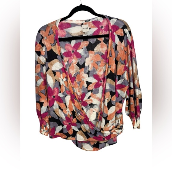 NIC+ZOE LINEN BLEND GLOWING PETALS 4-WAY CARDIGAN PL - Picture 9 of 16